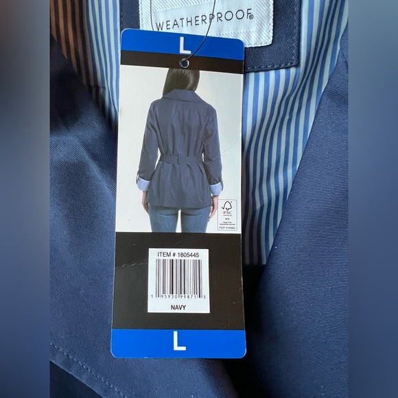Weatherproof - NWT - Large - Women's Blue Trench Coat - Double Breasted - belt - Picture 7 of 14